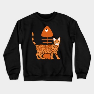 Bengal Cat and Fish Bone Crewneck Sweatshirt